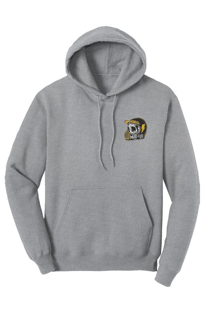 Moto is Life Solid Skull pullover hoodie, motorcycle lifestyle, moto hoodie, motocross, supermoto, skull, riders, gifts for riders, heather gray motorcycle hoodie