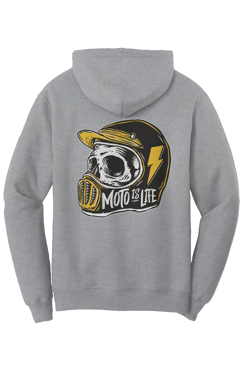 Moto is Life Solid Skull pullover hoodie, motorcycle lifestyle, moto hoodie, motocross, supermoto, skull, riders, gifts for riders, heather gray motorcycle hoodie