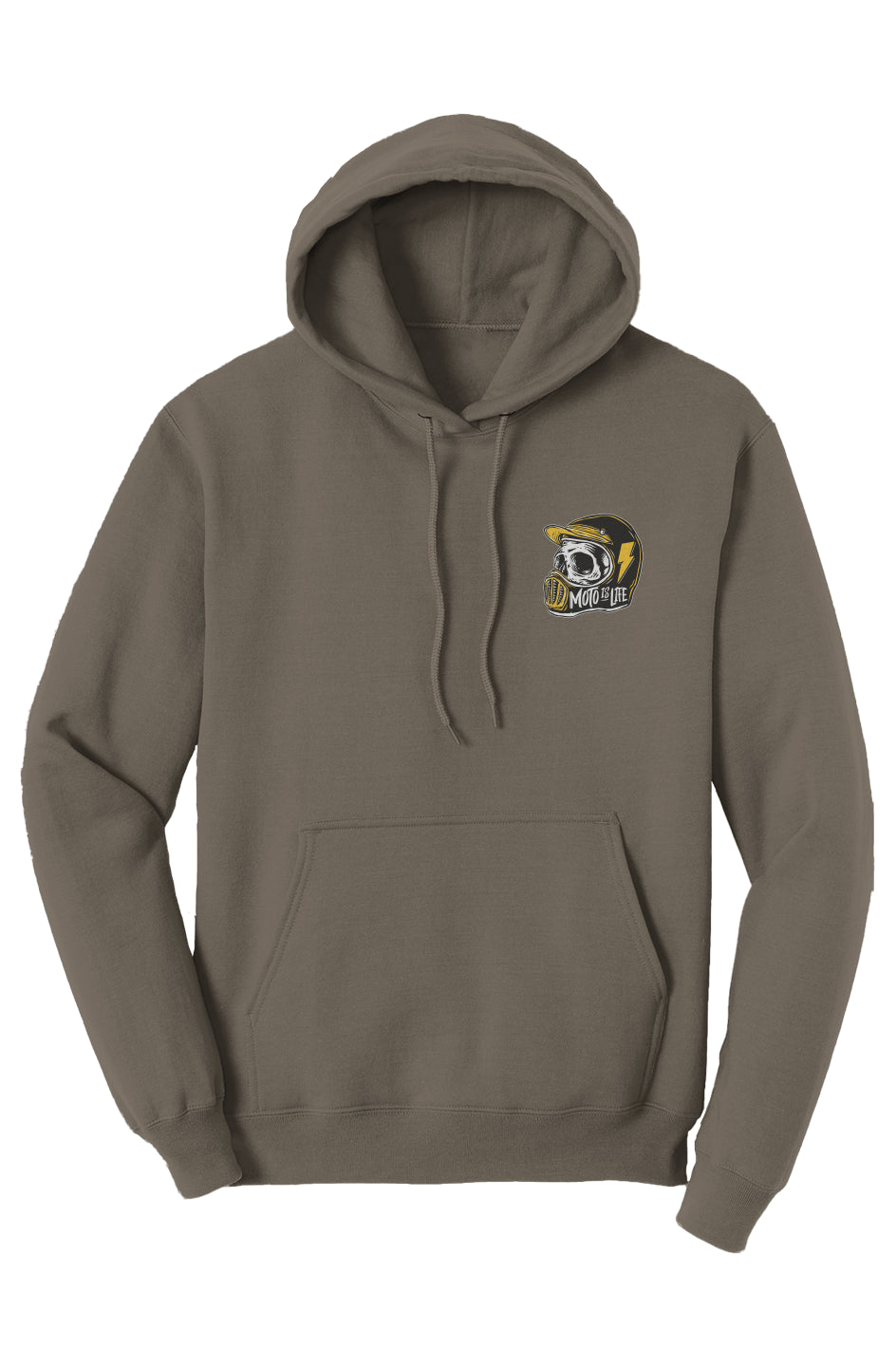 Moto is Life Solid Skull pullover hoodie, motorcycle lifestyle, moto hoodie, motocross, supermoto, skull, riders, gifts for riders, olive green motorcycle hoodie