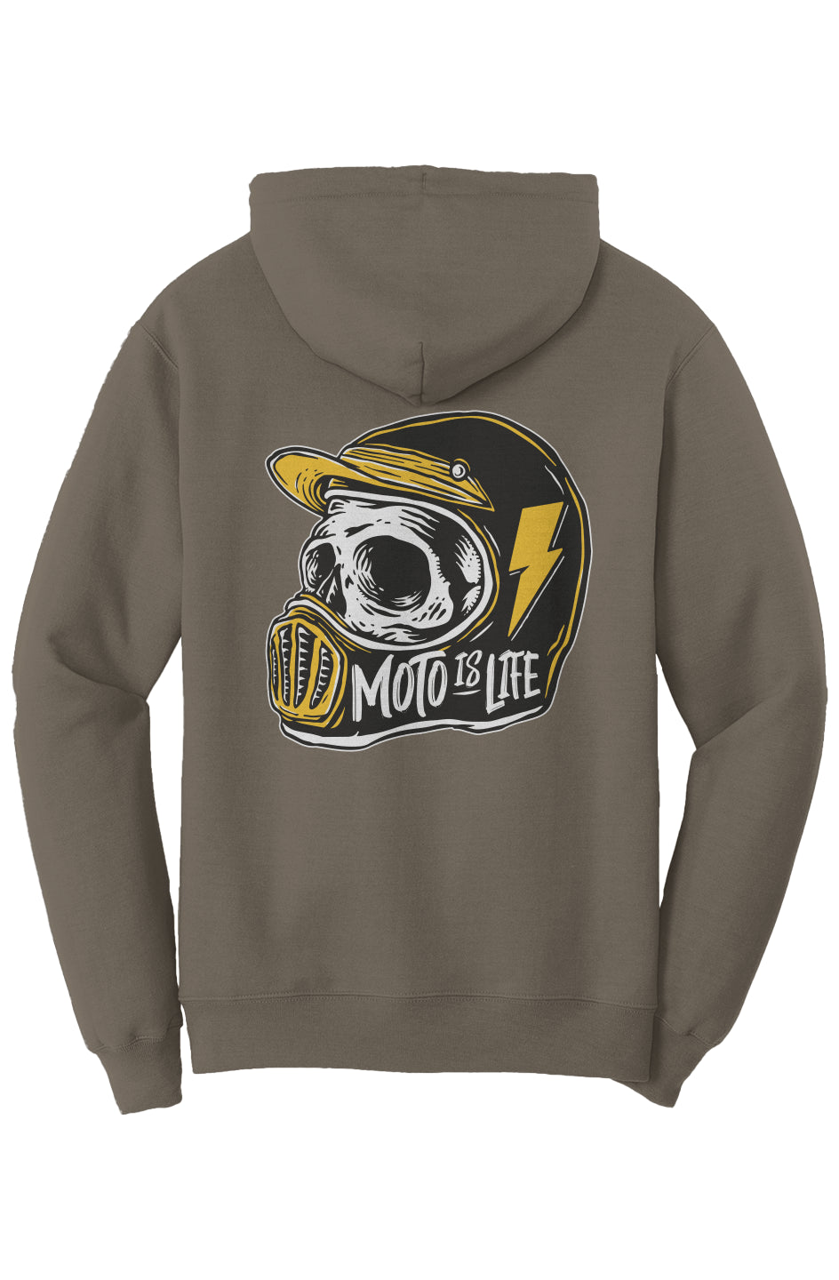 Moto is Life Solid Skull pullover hoodie, motorcycle lifestyle, moto hoodie, motocross, supermoto, skull, riders, gifts for riders, olive green motorcycle hoodie