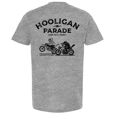 Hooligan Parade Locals T-Shirt, hooligans, motorcycle shirts, motorcycle lifestyle, supermoto, san francisco, sf, california, crown moto, wheelies, stoppies, endos, burnouts, speeding, lawbreakers, bail money, street racing