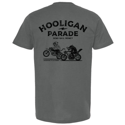Hooligan Parade Locals T-Shirt,hooligans, motorcycle shirts, motorcycle lifestyle, supermoto, san francisco, sf, california, crown moto, wheelies, stoppies, endos, burnouts, speeding, lawbreakers, bail money, street racing