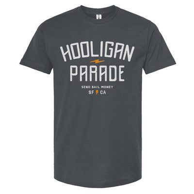 Hooligan Parade OG t-shirt, hooligans, motorcycle shirts, motorcycle lifestyle, supermoto, san francisco, sf, california, crown moto, wheelies, stoppies, endos, burnouts, speeding, lawbreakers