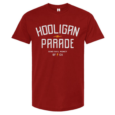 Hooligan Parade OG t-shirt, hooligans, motorcycle shirts, motorcycle lifestyle, supermoto, san francisco, sf, california, crown moto, wheelies, stoppies, endos, burnouts, speeding, lawbreakers