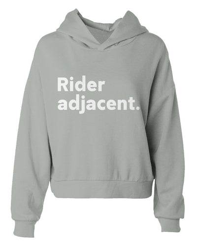 Women's 'Rider adjacent' Hip Height Hoodie, passenger, pillion, backpack, supporter, rider spouse, rider girlfriend, rider boyfriend, rider wife, rider husband, riding partner, funny motorcycle t-shirt, motorcycle lifestyle, motorcycle t-shirts