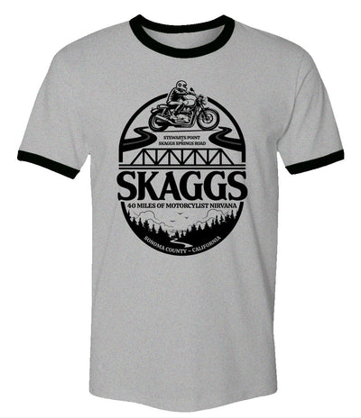 Skaggs Vintage Ringer T-Shirt, skaggs, skaggs springs road, stewarts point, sonoma coast, sonoma county, motorcycle roads, great rides, riding roads, locals, local riders, sonoma reservoir, healdsburg, highway 1, california coast, great riding road, motorcycles, motorbikes, favorite roads, annapolis bridge, sf bay area, wine country, classic motorcycles, triumph bonneville