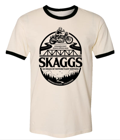 Skaggs Vintage Ringer T-Shirt, skaggs, skaggs springs road, stewarts point, sonoma coast, sonoma county, motorcycle roads, great rides, riding roads, locals, local riders, sonoma reservoir, healdsburg, highway 1, california coast, great riding road, motorcycles, motorbikes, favorite roads, annapolis bridge, sf bay area, wine country, classic motorcycles, triumph bonneville