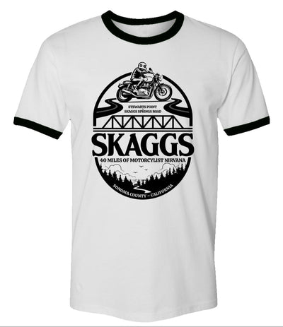 Skaggs Vintage Ringer T-Shirt, skaggs, skaggs springs road, stewarts point, sonoma coast, sonoma county, motorcycle roads, great rides, riding roads, locals, local riders, sonoma reservoir, healdsburg, highway 1, california coast, great riding road, motorcycles, motorbikes, favorite roads, annapolis bridge, sf bay area, wine country, classic motorcycles, triumph bonneville