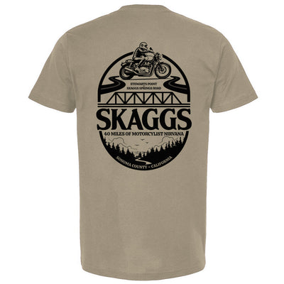 Skaggs 2-Sided T-shirt, skaggs, skaggs springs road, stewarts point, sonoma coast, sonoma county, motorcycle roads, great rides, riding roads, locals, local riders, sonoma reservoir, healdsburg, highway 1, california coast, great riding road, motorcycles, motorbikes, favorite roads, annapolis bridge