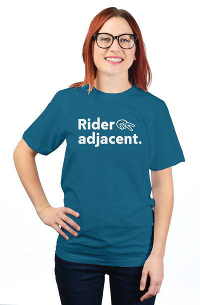 rider adjacent t-shirt, passengers, pillion, backpack, passenger, rider spouse, girlfriend, boyfriend, supporters, adjacent, funny text t-shirt, motorcycle t-shirts, wave, two fingers down, peace sign
