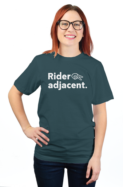 rider adjacent t-shirt, passengers, pillion, backpack, passenger, rider spouse, girlfriend, boyfriend, supporters, adjacent, funny text t-shirt, motorcycle t-shirts, wave, two fingers down, peace sign