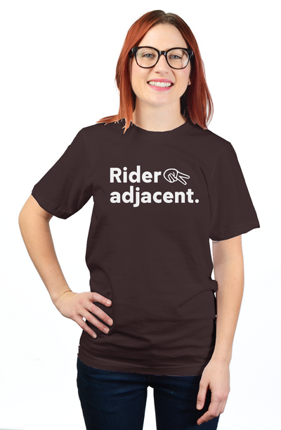 rider adjacent t-shirt, passengers, pillion, backpack, passenger, rider spouse, girlfriend, boyfriend, supporters, adjacent, funny text t-shirt, motorcycle t-shirts, wave, two fingers down, peace sign