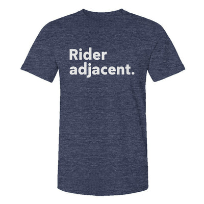 "Rider adjacent" Unisex Heather T-shirt, passengers, pillion, backpack, passenger, rider spouse, girlfriend, boyfriend, supporters, adjacent, funny text t-shirt, motorcycle t-shirts