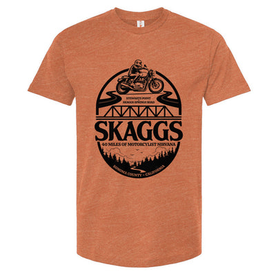 Skaggs Unisex motorcycle t-shirt, sonoma county, sonoma coast, skaggs springs road, stewarts point, motorcycle roads, riding roads, great rides, motorbikes, motorcycles, motorcycle lifestyle, motorcycle shirts