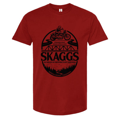 Skaggs Unisex motorcycle t-shirt, sonoma county, sonoma coast, skaggs springs road, stewarts point, motorcycle roads, riding roads, great rides, motorbikes, motorcycles, motorcycle lifestyle, motorcycle shirts