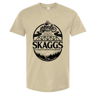 Skaggs Unisex motorcycle t-shirt, sonoma county, sonoma coast, skaggs springs road, stewarts point, motorcycle roads, riding roads, great rides, motorbikes, motorcycles, motorcycle lifestyle, motorcycle shirts
