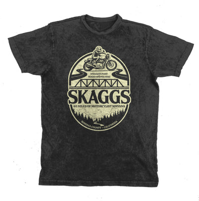 Skaggs Unisex Vintage T-Shirt Vintage Black, sonoma county, sonoma coast, skaggs springs road, stewarts point, motorcycle roads, riding roads, great rides, motorbikes, motorcycles, motorcycle lifestyle, motorcycle shirts