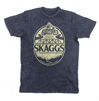 Skaggs Unisex Vintage T-Shirt Navy Blue, sonoma county, sonoma coast, skaggs springs road, stewarts point, motorcycle roads, riding roads, great rides, motorbikes, motorcycles, motorcycle lifestyle, motorcycle shirts