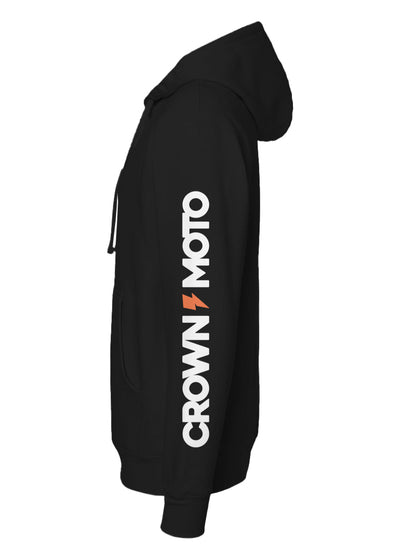 Crown Moto Factory Team Hoodie, front, chest, crown moto logo, factory rider, printed sleeves, large logo, visible, hooded sweatshirt, motorcycles, motorcycle lifestyle