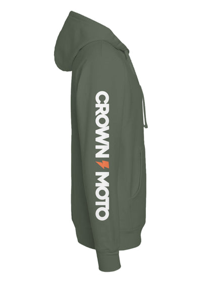 Crown Moto Factory Team Hoodie, front, chest, crown moto logo, factory rider, printed sleeves, large logo, visible, hooded sweatshirt, motorcycles, motorcycle lifestyle