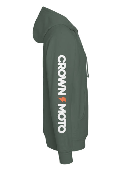 Crown Moto Factory Team Hoodie, front, chest, crown moto logo, factory rider, printed sleeves, large logo, visible, hooded sweatshirt, motorcycles, motorcycle lifestyle