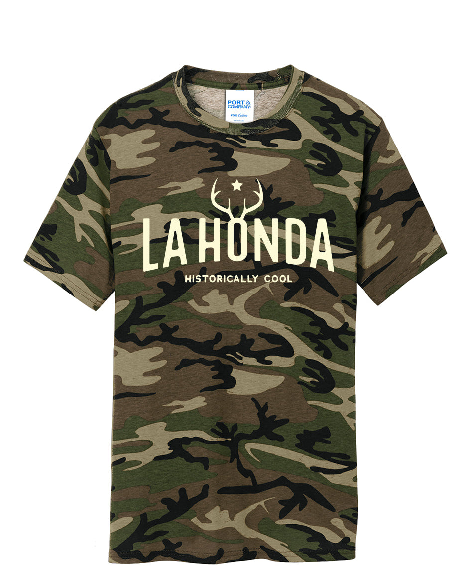 La Honda Antlers Historically Cool Cotton Green woodland Camouflage T-shirt