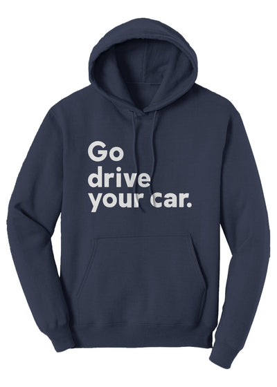 'Go drive your car' Navy blue Fleece Pullover Hoodie