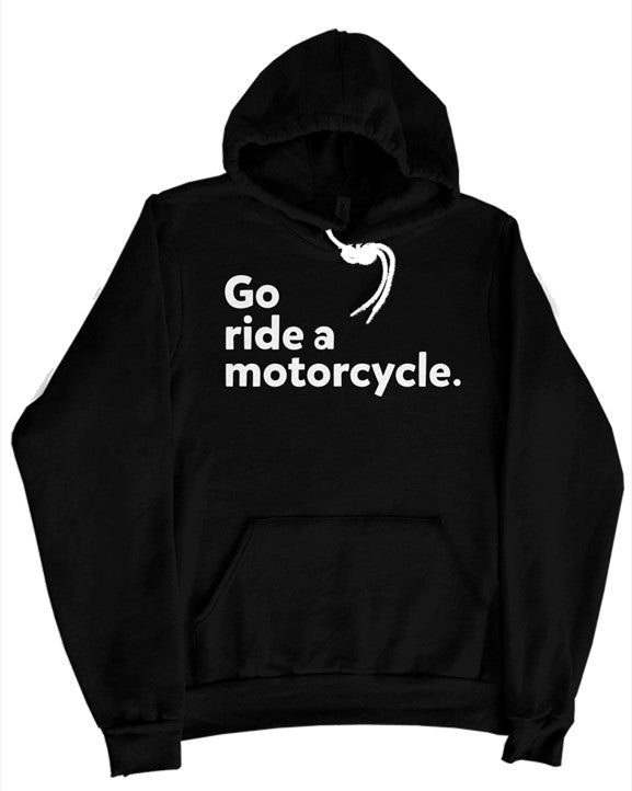 "Go ride a motorcycle" checkered flag hoodie in black