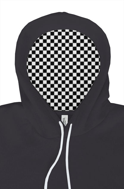 "Go ride a motorcycle" hoodie with checkered flag lined hood