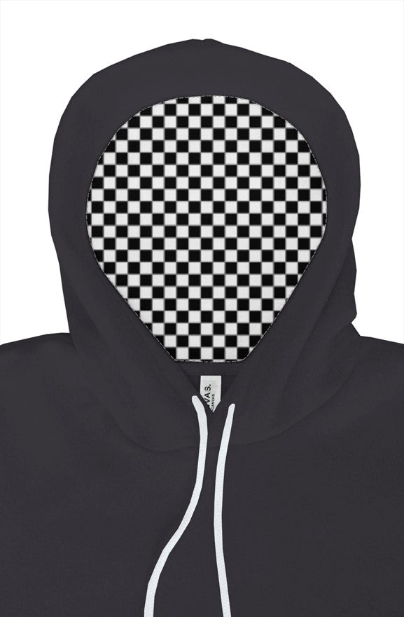 "Go ride a motorcycle" hoodie with checkered flag lined hood