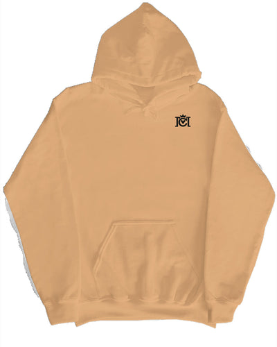 Vegas Gold hoodie with a small Crown Moto embroidered logo on the chest against a white background