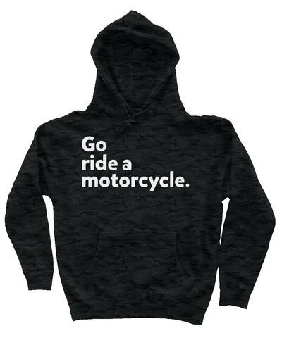"Go ride a motorcycle" Camo Heavyweight Hoodie