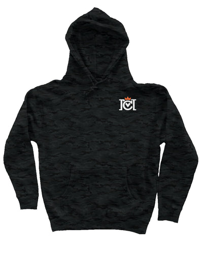 Crown Moto Logo front and back of this Camo Heavyweight Hoodie