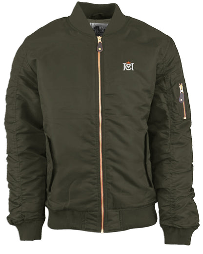 Olive Green Crown Moto Branded Bomber Jacket