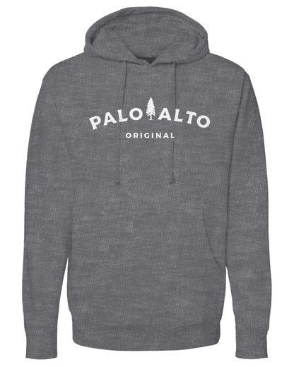 Gray hoodie with 'Palo Alto Original' text and logo on a white background