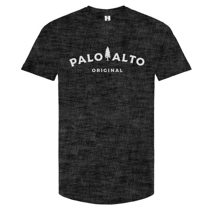 Heather charcoal t-shirt with 'Palo Alto Original' text on a white background