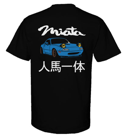 Miata Streetwear T-Shirt with Jinba Ittai meaning "horse and rider as one" in Japanese characters