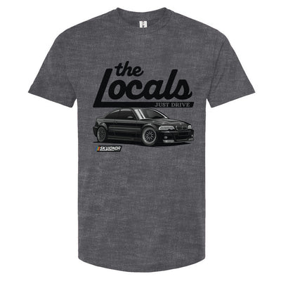Gray t-shirt with 'the Locals' graphic and BMW e46 illustration on a white background