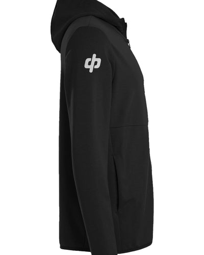 DOPE. icon logo on right shoulder of black Performance Zip Hoodie