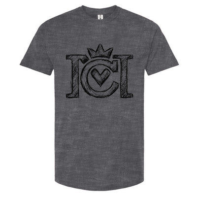 Heather Grey t-shirt with black sketched Crown Moto logo on a white background