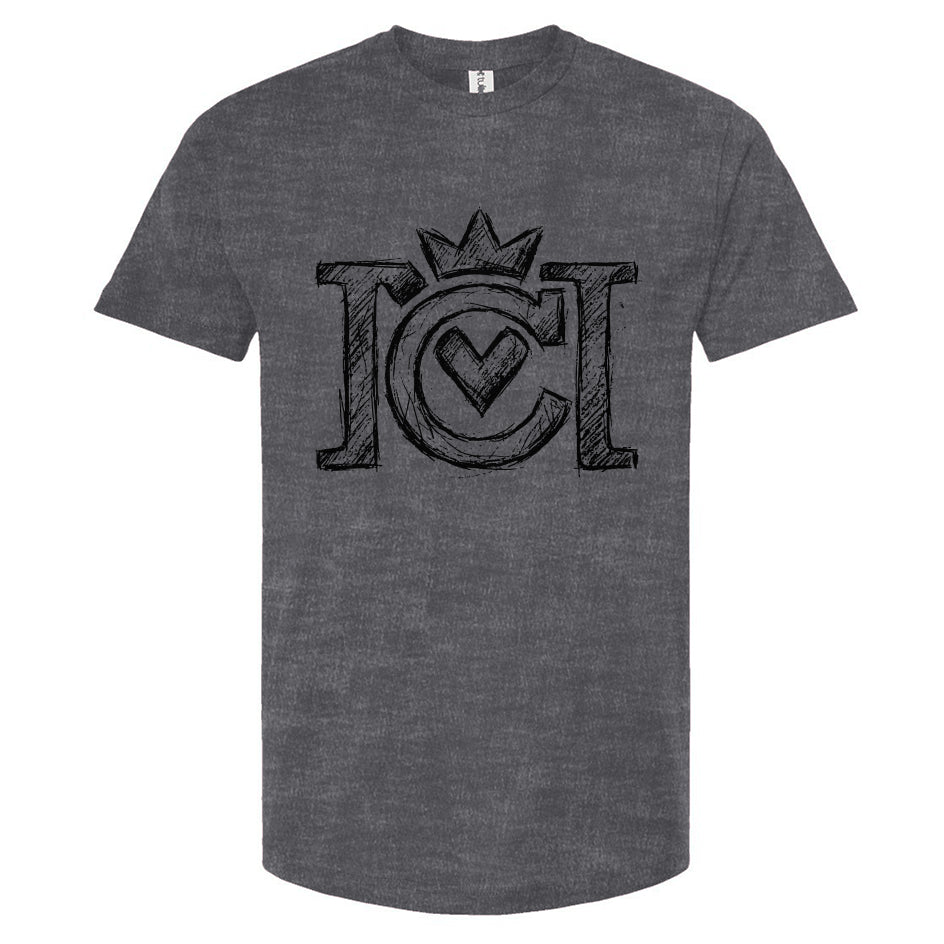 Heather Grey t-shirt with black sketched Crown Moto logo on a white background