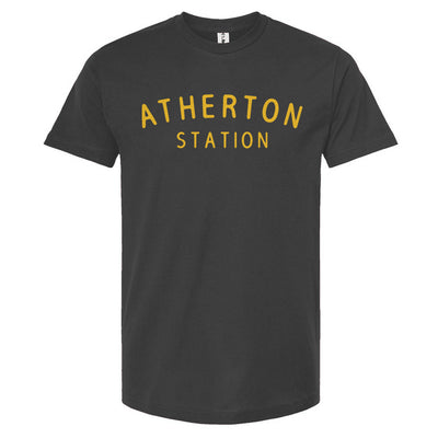 Atherton Station vintage yellow on charcoal gray t-shirt