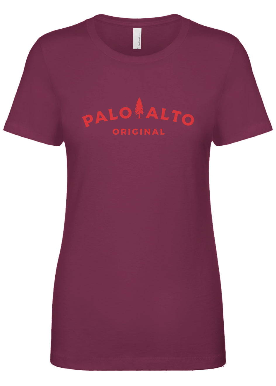 Maroon t-shirt with 'Palo Alto Original' text and logo on a white background