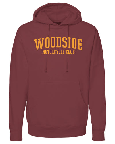 Woodside Motorcycle Club Hoodie with orange text on chest