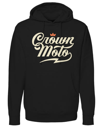 Crown Moto script logo on chest of 98 Riders Club Hoodie