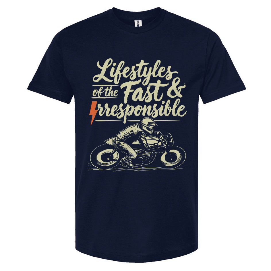 Lifestyles of the Fast & Irresponsible Motorcycle T-Shirt from Crown Moto