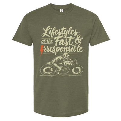 Lifestyles of the Fast & Irresponsible Motorcycle T-Shirt from Crown Moto