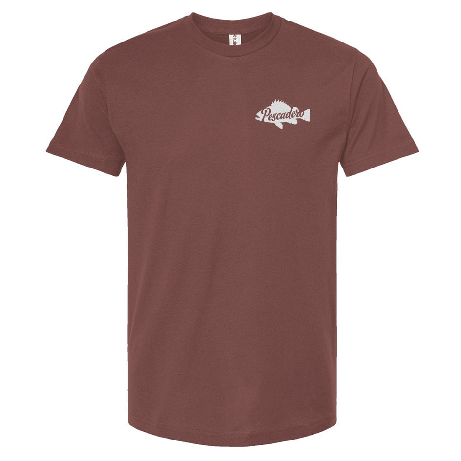 Cassis t-shirt with Pescadero fish logo on a white background