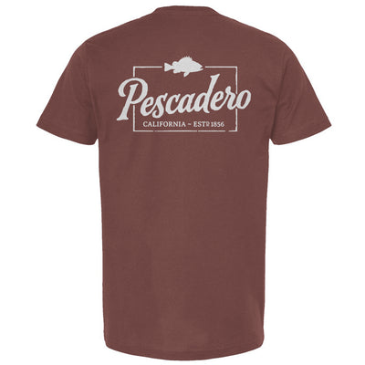 Cassis t-shirt with 'Pescadero California' text and logo on a white background