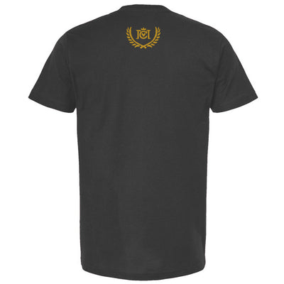 A navy blue short-sleeve t-shirt shown from the back, featuring a small Crown Moto logo centered on the upper back.